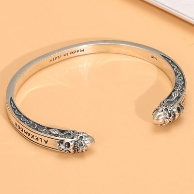 Sterling Silver Bangle Bracelet With Snake Open Cuff for women