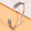 Sterling Silver Bangle Bracelet, Skull and Snake Open Cuff Bracelet for women