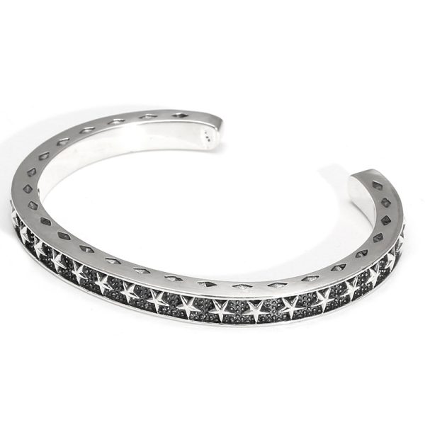 Sterling silver bangle bracelet with Five-pointed Star open cuff