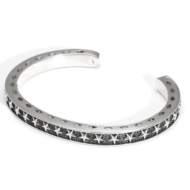 Sterling silver bangle bracelet with Five-pointed Star open cuff