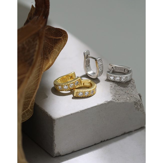 Gold Plated Sterling Silver Hoop Earring diamonds