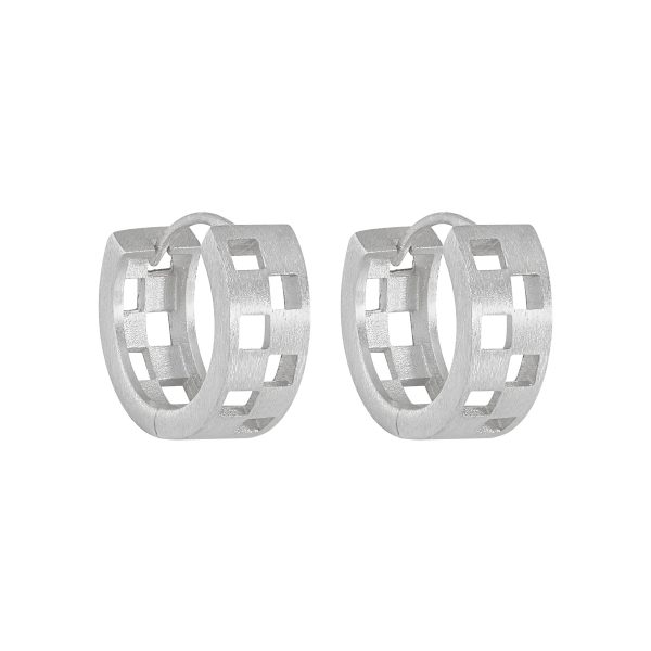 Silver Hoop Earrings With Matte Brushed Hollow - Image 4