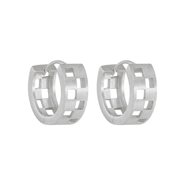 Silver Hoop Earrings With Matte Brushed Hollow - Image 4