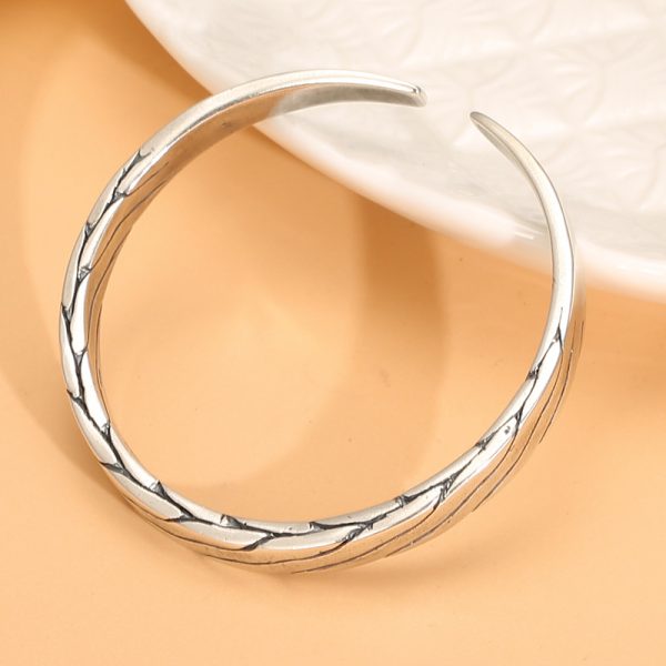 sterling silver bangle bracelet, solid sterling silver twisted open cuff bangle, inner diameter 6.7 cm