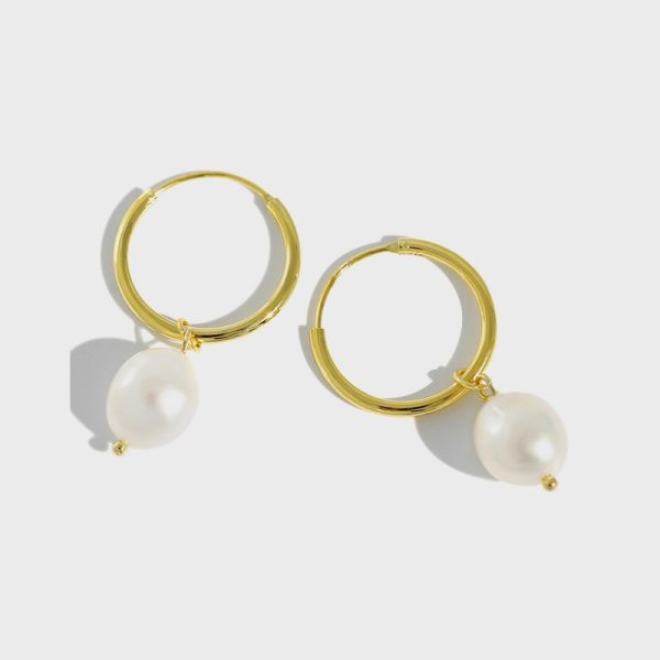 Sterling Silver Baroque Pearl Large Hoop Earrings for women, made of 925 sterling and baroque pear