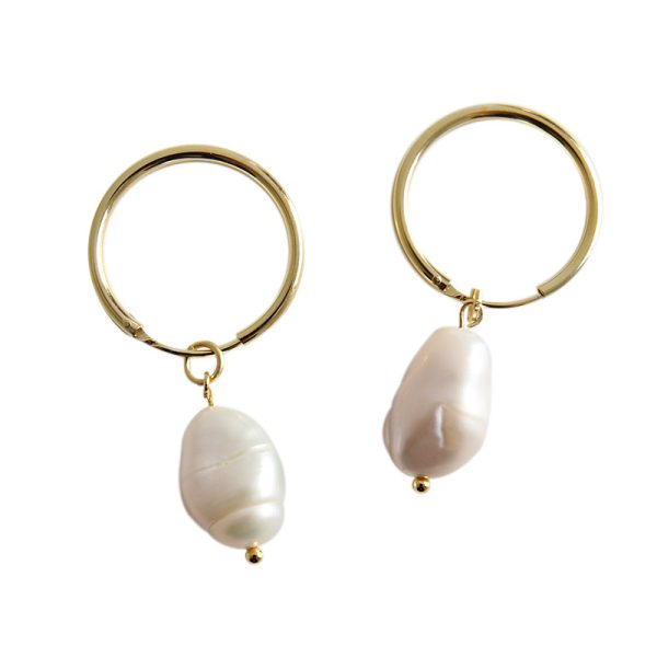 Sterling Silver Baroque Pearl Large Hoop Earrings for women