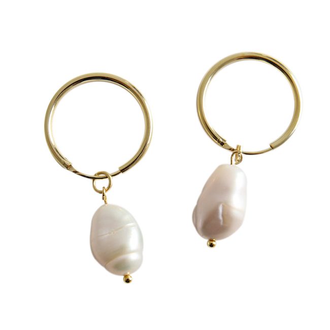 Sterling Silver Baroque Pearl Large Hoop Earrings for women