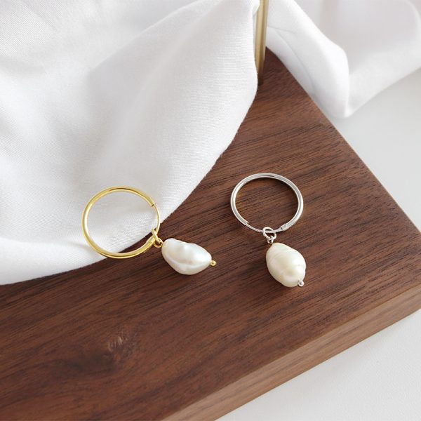 Sterling Silver Baroque Pearl Large Hoop Earrings, detail view