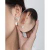 Sterling Silver Drop Earrings With Zirconia Pearl Asymmetric