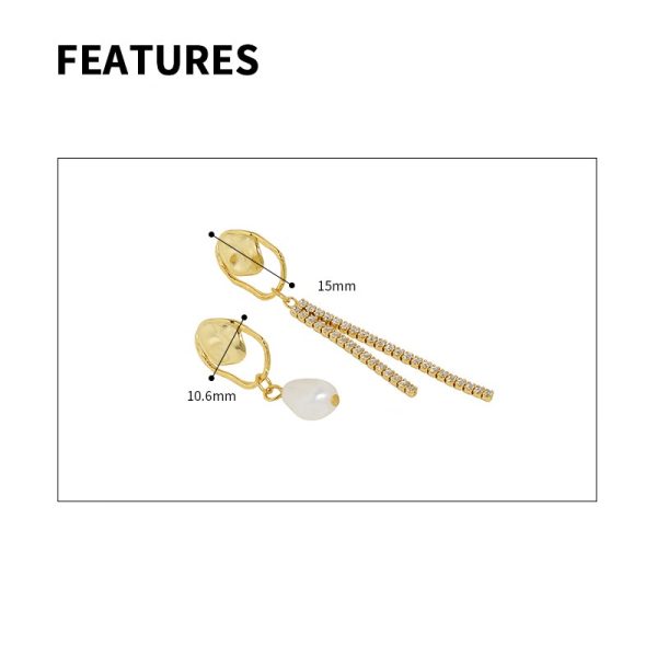 Sterling Silver Drop Earrings With Zirconia Pearl Asymmetric - Image 6