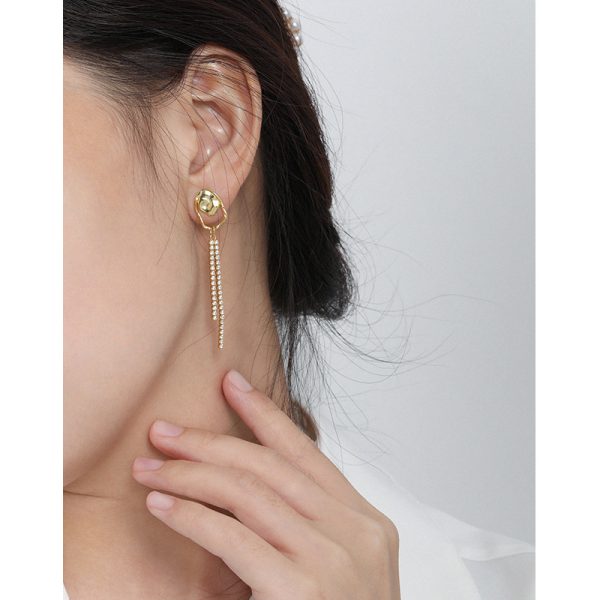 Sterling Silver Drop Earrings With Zirconia Pearl Asymmetric