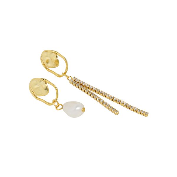 Sterling Silver Drop Earrings With Zirconia Pearl Asymmetric