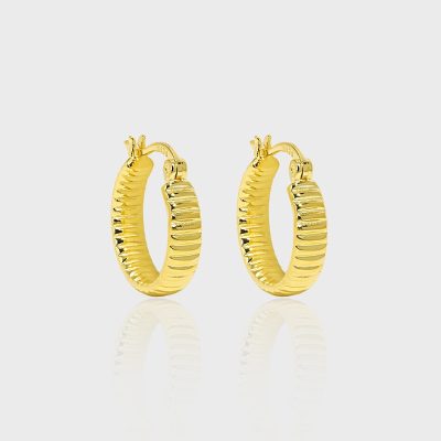 Gear texture sterling silver hoop earrings for women