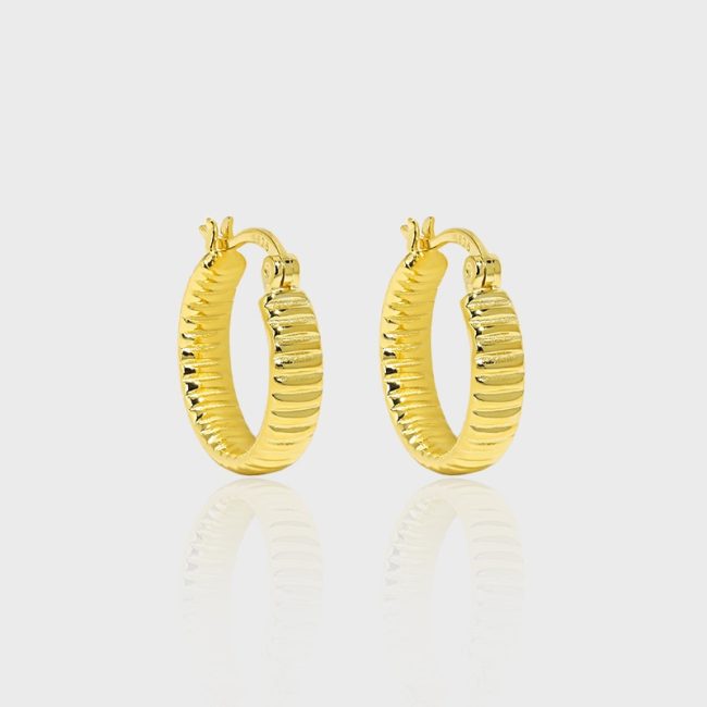 Gear texture sterling silver hoop earrings for women