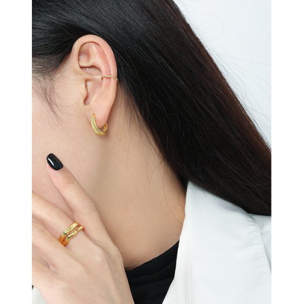 Sterling Silver Gear Texture Hoop Earrings - Image 5