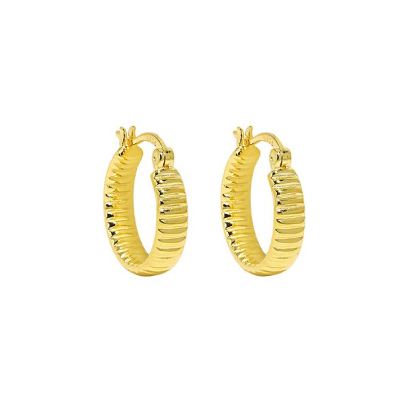 Gear texture sterling silver hoop earrings for women