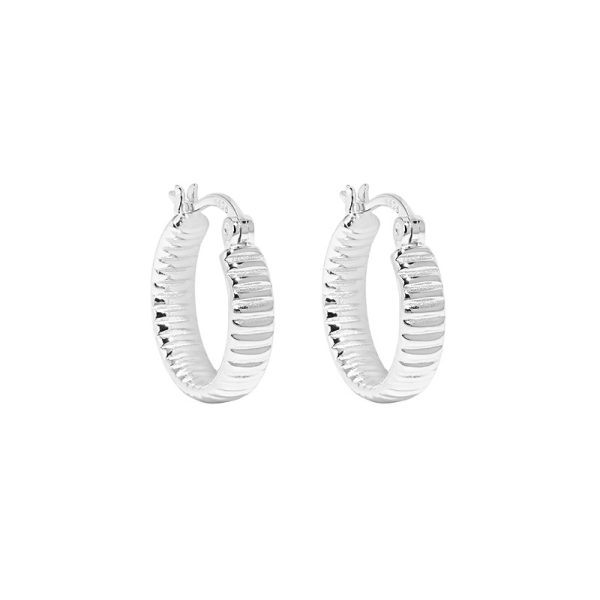 Gear texture sterling silver hoop earrings for women