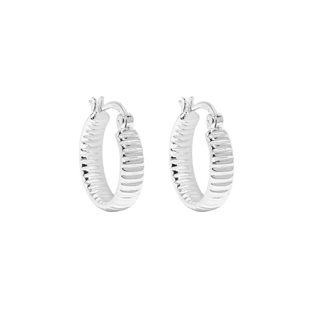 Gear texture sterling silver hoop earrings for women