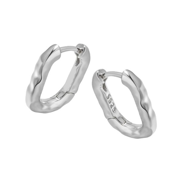 picture of oval sterling silver hoop earrings hammered