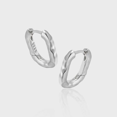 picture of oval sterling silver hoop earrings hammered