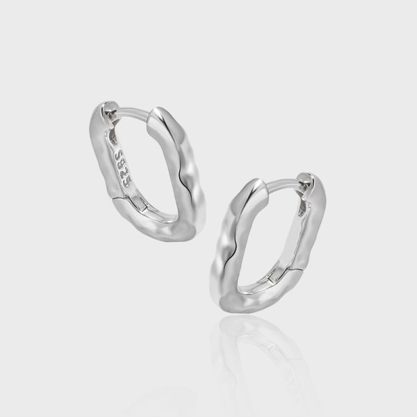 picture of oval sterling silver hoop earrings hammered