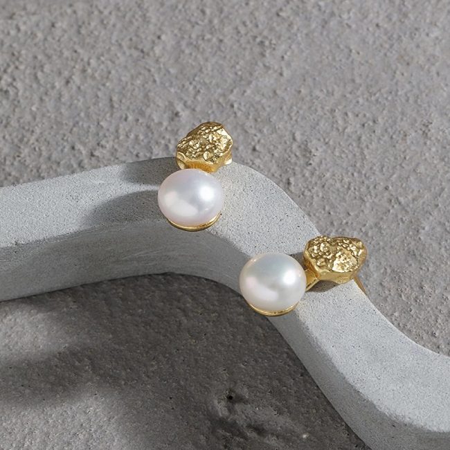 Sterling Silver Pearl Stud Earrings for Women