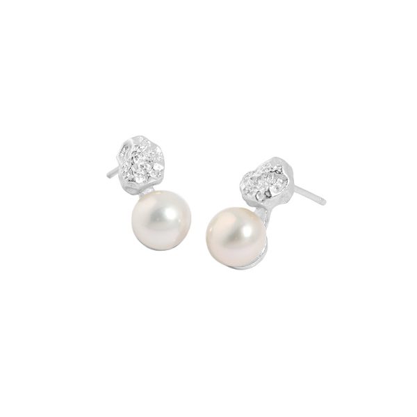 Sterling Silver Pearl Stud Earrings for Women