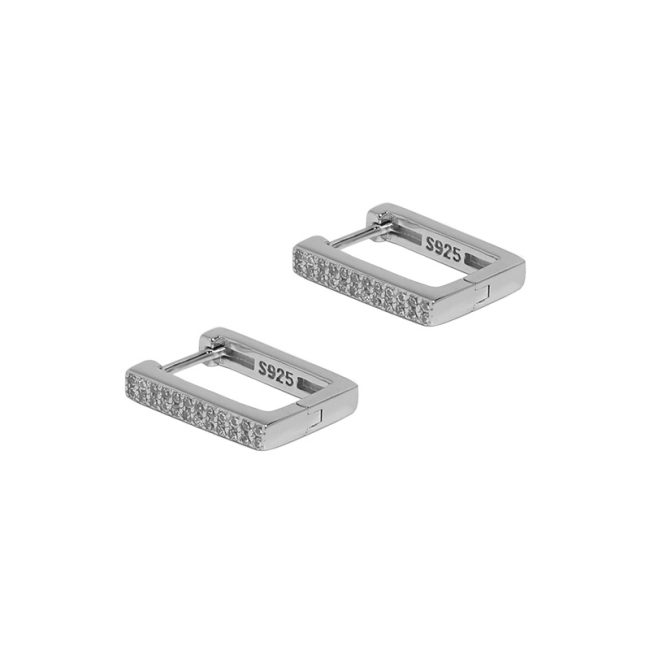 Sterling Silver Square Hoop Earrings With Zircon - Image 3