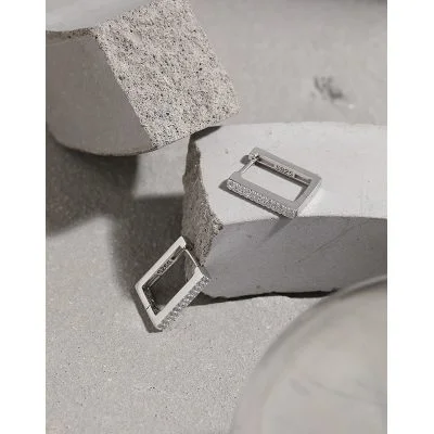 Sterling Silver Square Hoop Earrings With Zircon alternate view