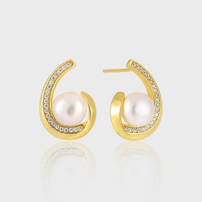 Teardrop Pearl Sterling Silver Stud Earrings For Women view image