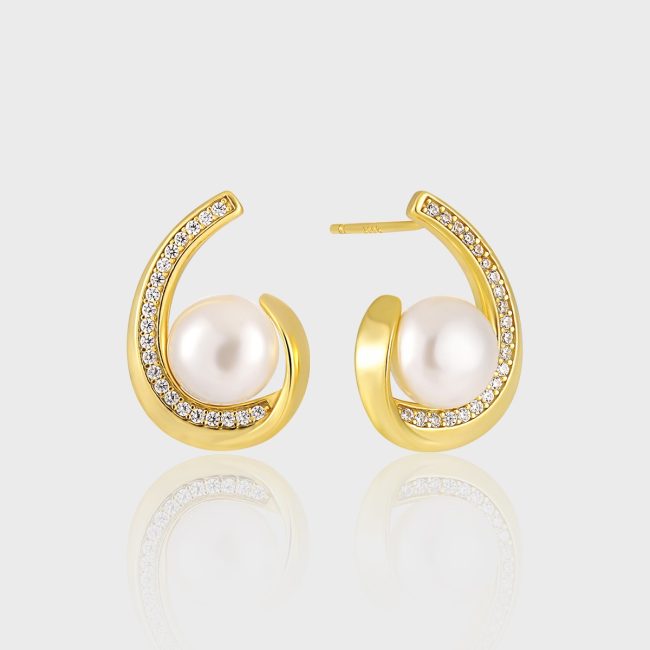 Teardrop Pearl Sterling Silver Stud Earrings For Women view image