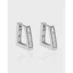 Pendientes de aro trapezoidales de plata de ley con circonita