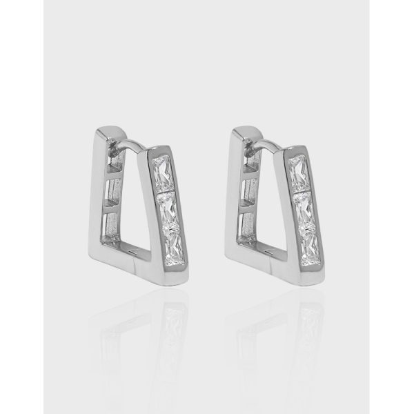 Sterling Silver Trapezoidal Hoop Earrings for women, minimalist design, made of 925 sterling silver and zircon