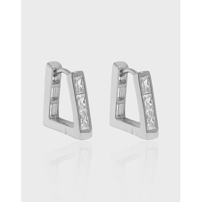 Sterling Silver Trapezoidal Hoop Earrings for women, minimalist design, made of 925 sterling silver and zircon