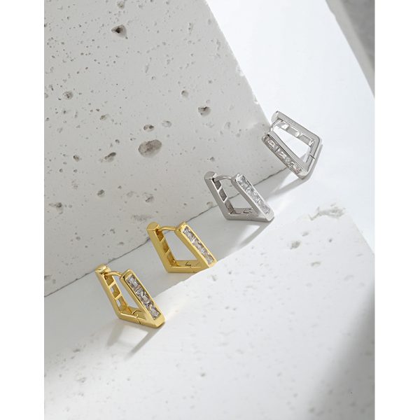 Sterling Silver Trapezoidal Hoop Earrings for women, two colors available, yellow gold and white gold