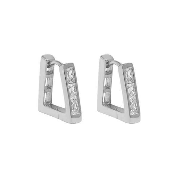 Sterling Silver Trapezoidal Hoop Earrings for women, white gold color detail