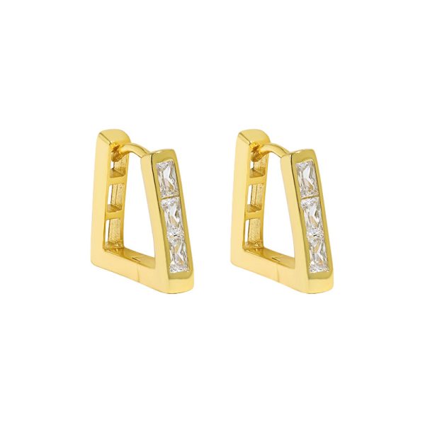 Sterling Silver Trapezoidal Hoop Earrings for women, yellow gold color detail
