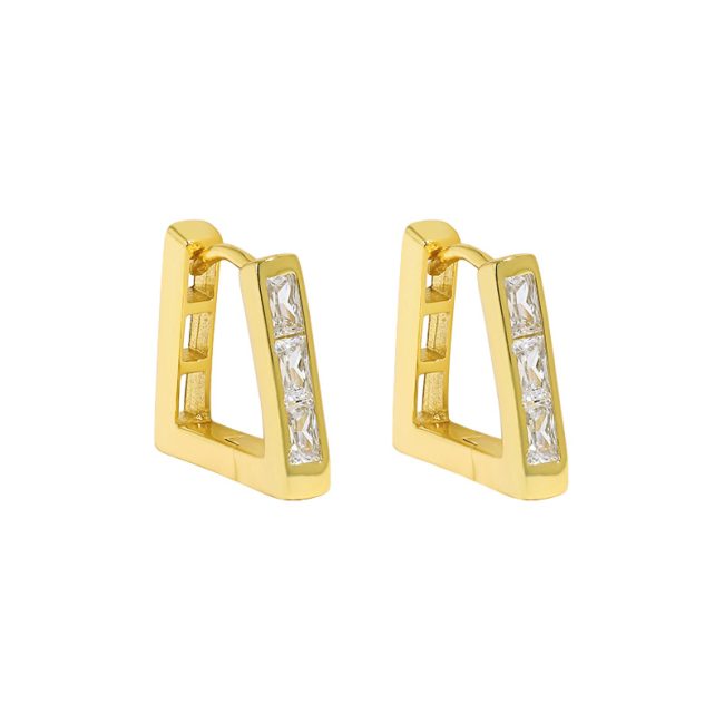 Sterling Silver Trapezoidal Hoop Earrings for women, yellow gold color detail