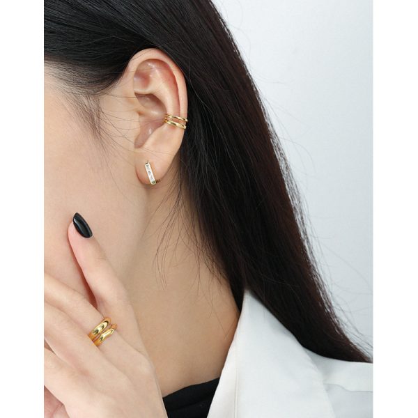 Sterling Silver Trapezoidal Hoop Earrings for women, women wear view image