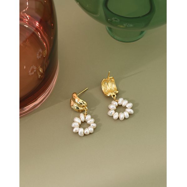 White Freshwater Pearl Silver Drop Earrings For Women