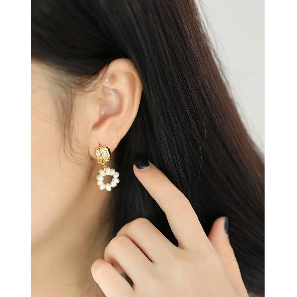 White Freshwater Pearl Drop Earrings For Women - Image 3