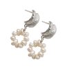 White Freshwater Pearl Silver Drop Earrings For Women