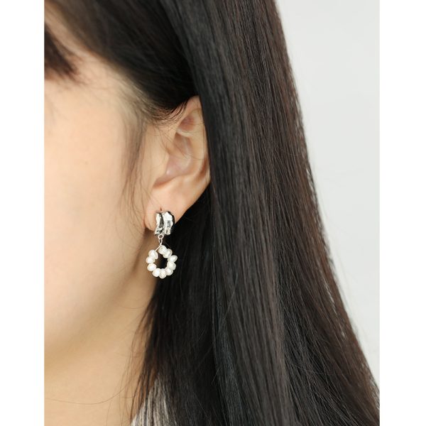 White Freshwater Pearl Silver Drop Earrings For Women