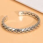 Brazalete abierto trenzado de plata de ley 925