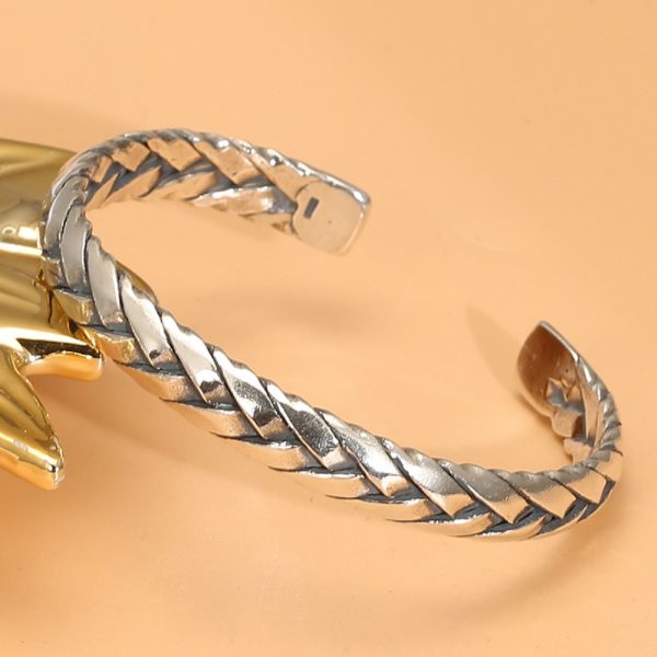 Sterling silver bangle bracelet, left view of silver bangle