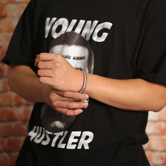 sterling silver cuff bracelet, wear view of bracelet