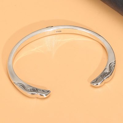 Sterling silver bangle bracelet, sterling silver open cuff bracelet with a Native American-inspired design