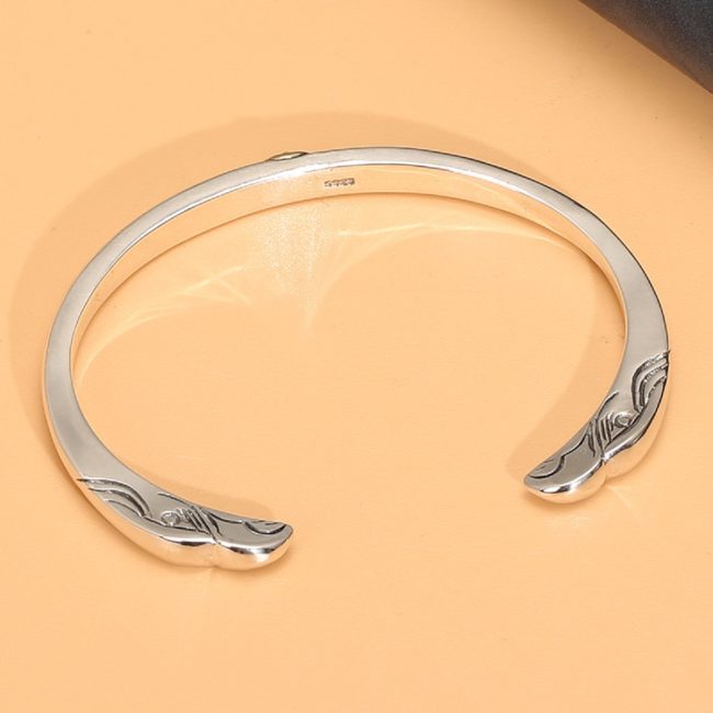 Sterling silver bangle bracelet, sterling silver open cuff bracelet with a Native American-inspired design