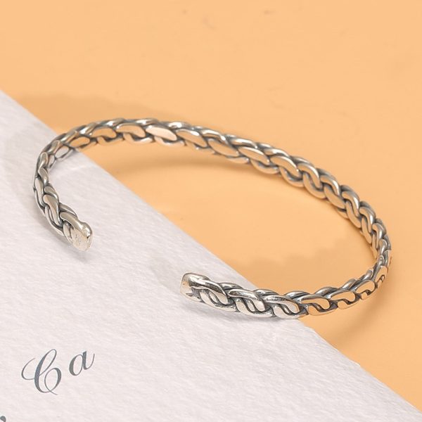 Sterling silver bracelet handmade, this is a left view of the silver bangle
