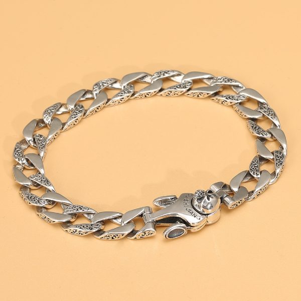 925 Sterling Silver Skull Carved Twist Chain Bracelet